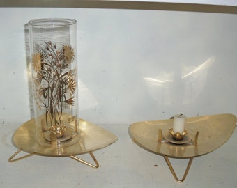 Vintage Retro Atomic Modern Era Metal Candle Holders w 1 Hurricane - "Douglas"