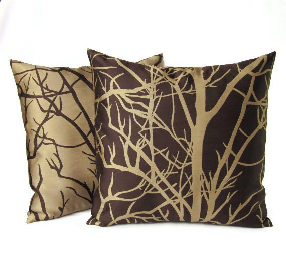 16x16 Throw Pillow Covers Brown Tan Tree by GigglesOfDelight