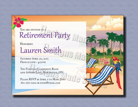 Retirement Party Invitation Beach Themed Custom Printable Retirement Party Invitation Beach Themed Custom Printable