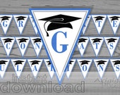 blue congrats graduate printable party banner / congradulations / graduation cap image / instant download Il_170x135