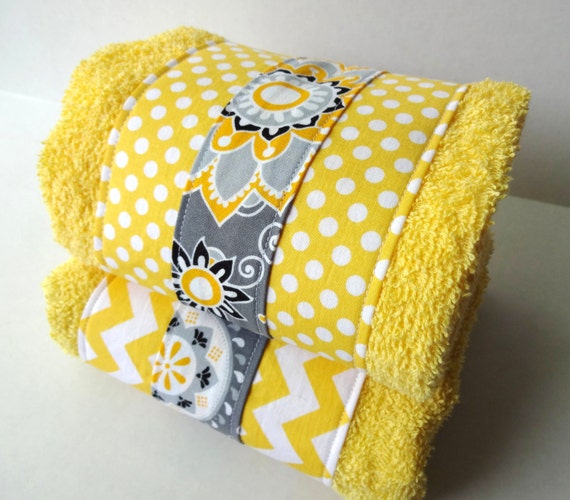 Yellow and Gray Chevron bathroom towels set of two yellow and