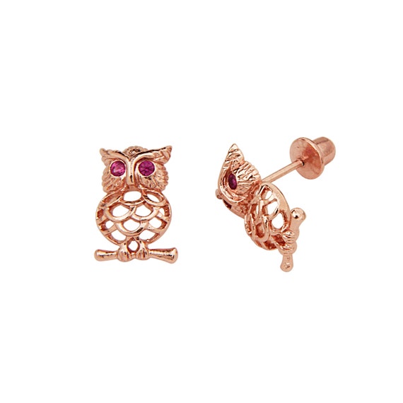 14K Rose Gold Plated Owl Earrings for Babies Children by loveAring