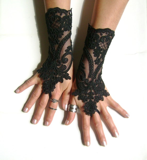Black lace gloves french lace bridal gloves lace wedding