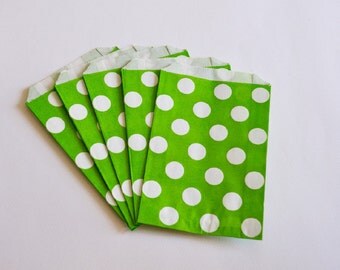 10 Sacchetti di carta pois verdi / Green Polka Dots Paper Bags (10 paper bags per pack)