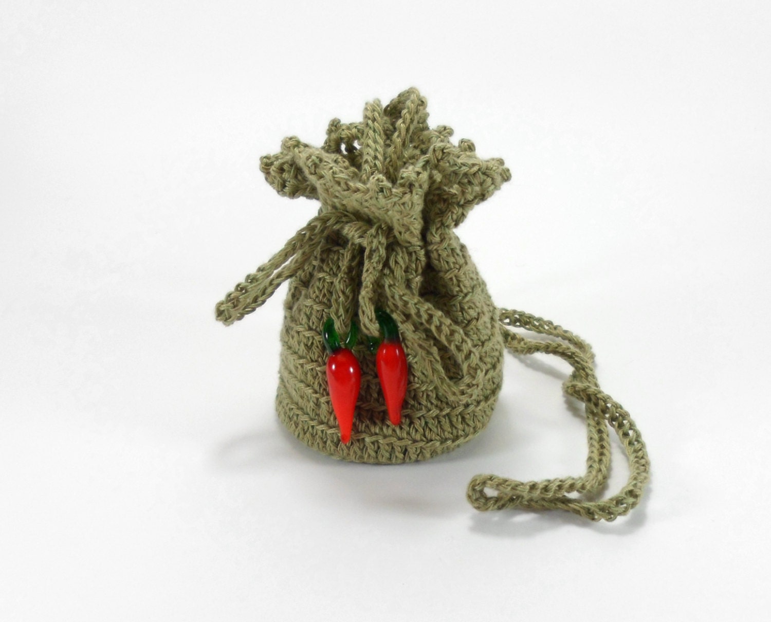 Mini Crochet Pouch Jewelry Bag with Drawstring Green by Smalkumi