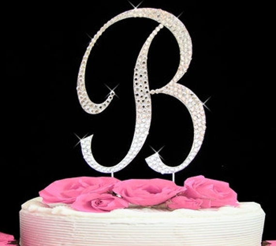 Rhinestone Crystal Monogram Letter B Wedding Cake