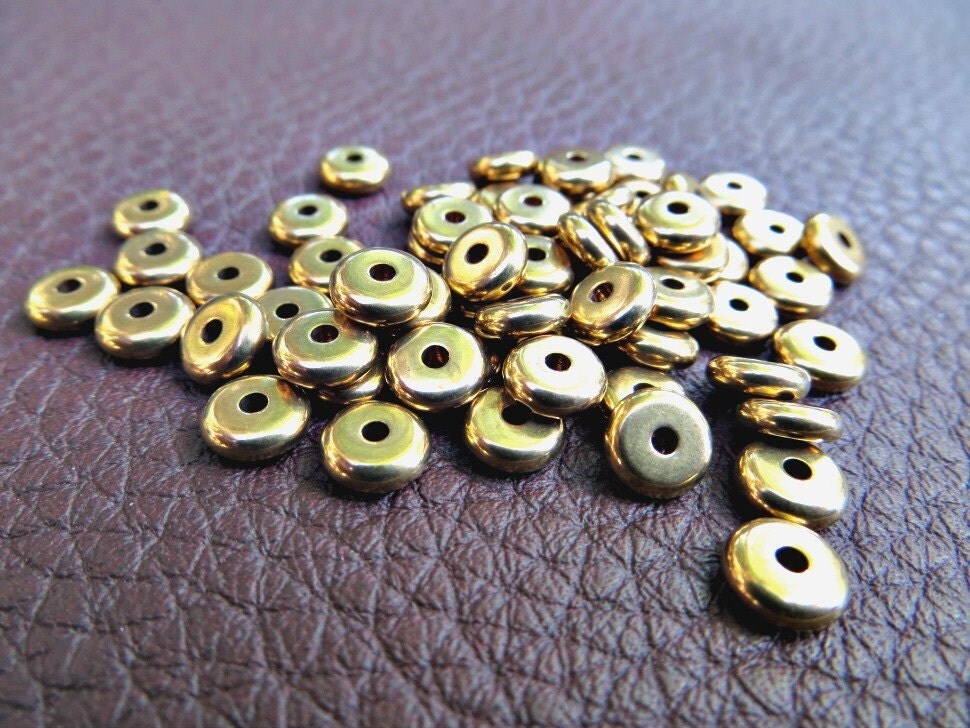 6mm Solid Brass Flat Disc Spacer Beads 100 pieces