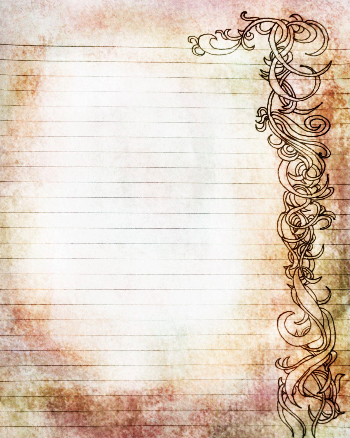 Printable Amber and Rose Colored Filigree Lined Journal Page