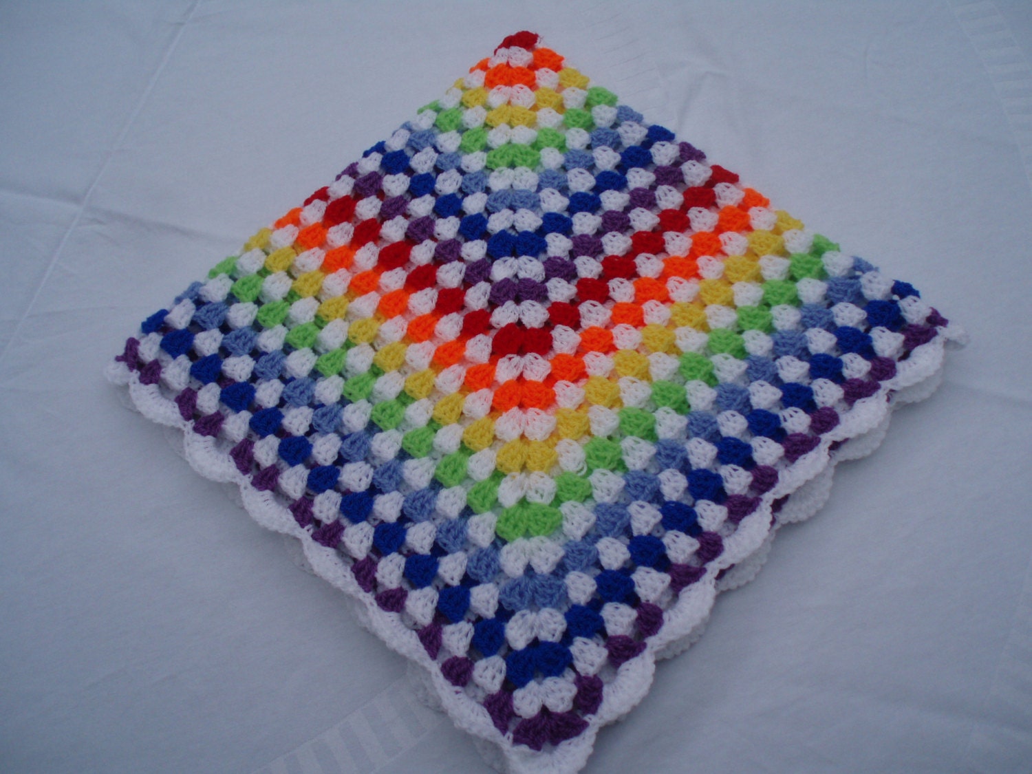 Hand crochet baby blanket granny square - rainbow colours