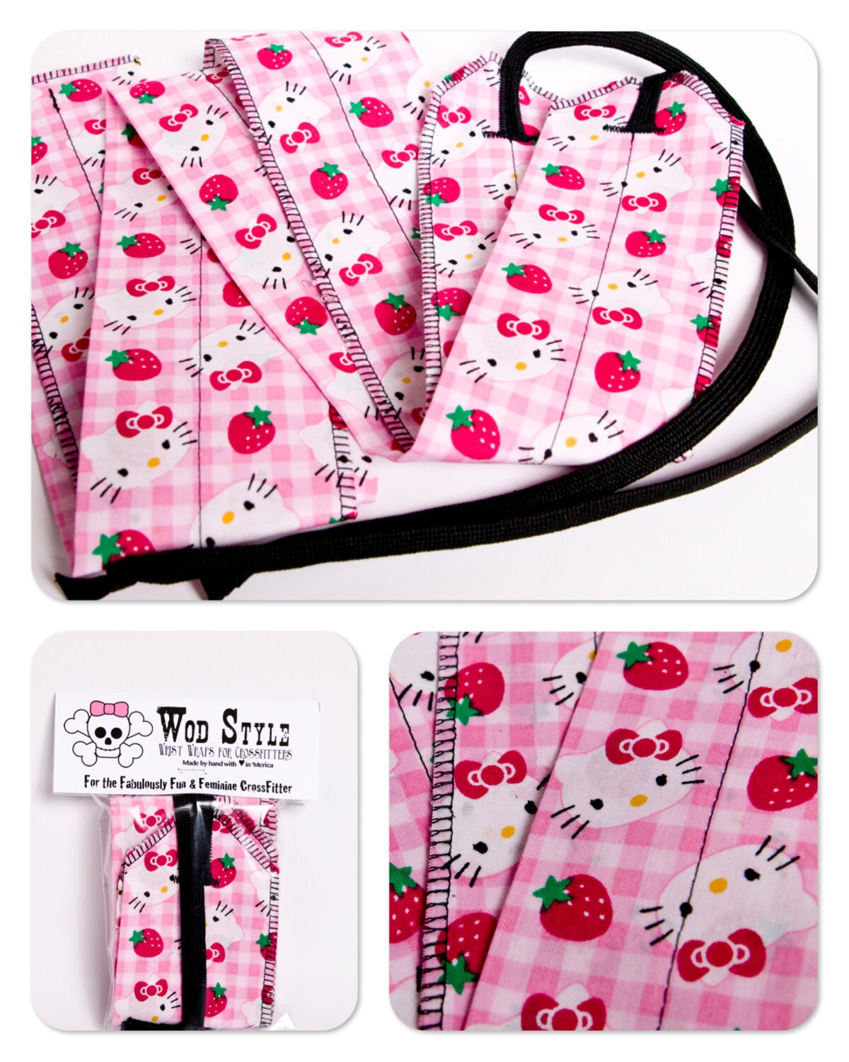 WOD Style Wrist Wraps Hello Kitty Pink Check