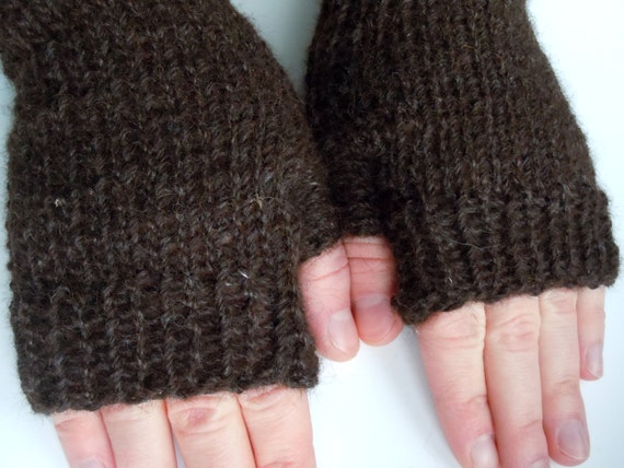 All Natural Alpaca Wool Fingerless Gloves - Dark Chocolate Brown - Ecofriendly