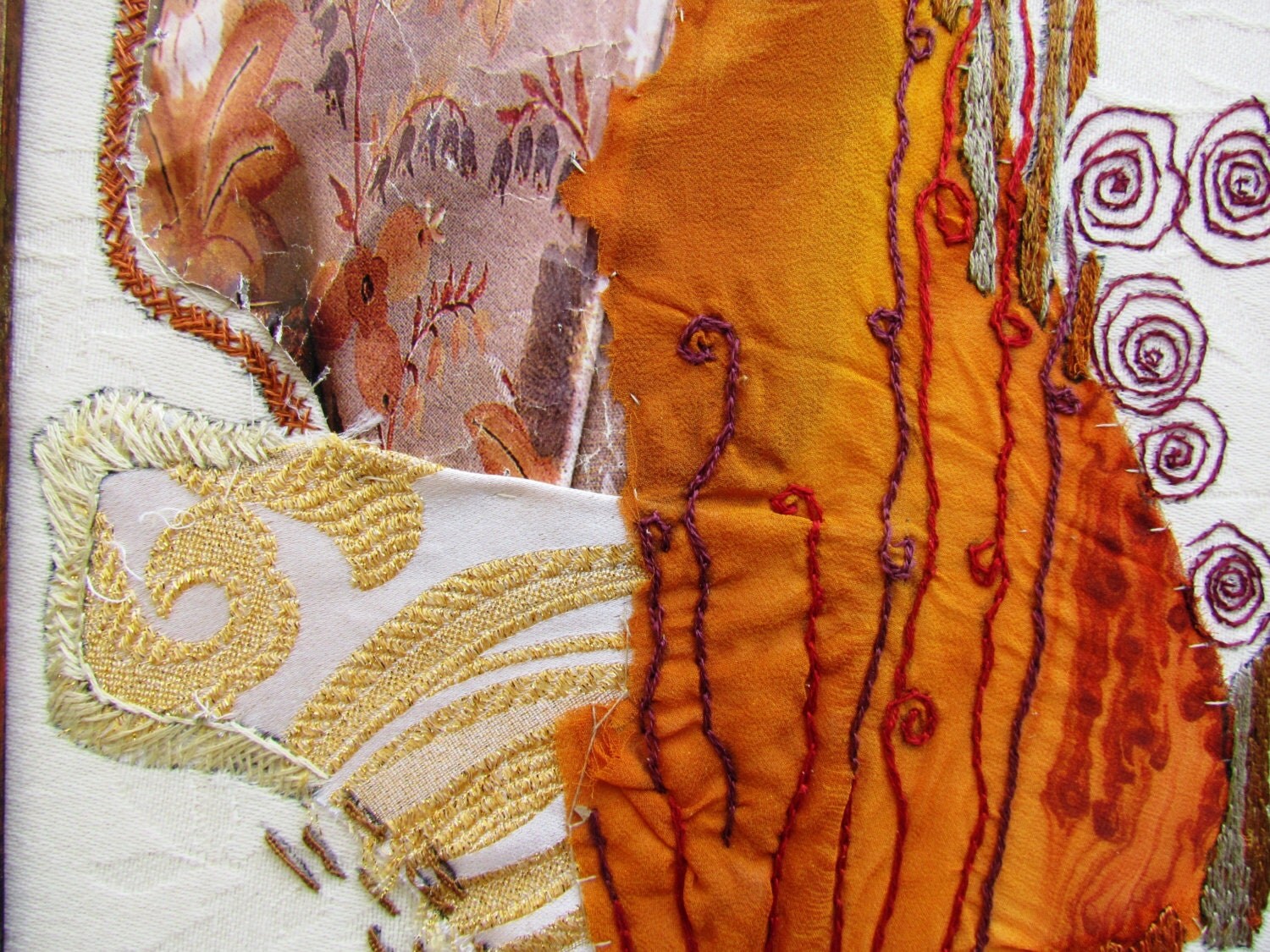 FLAMES hand embroidery mixed media wall hanging wall