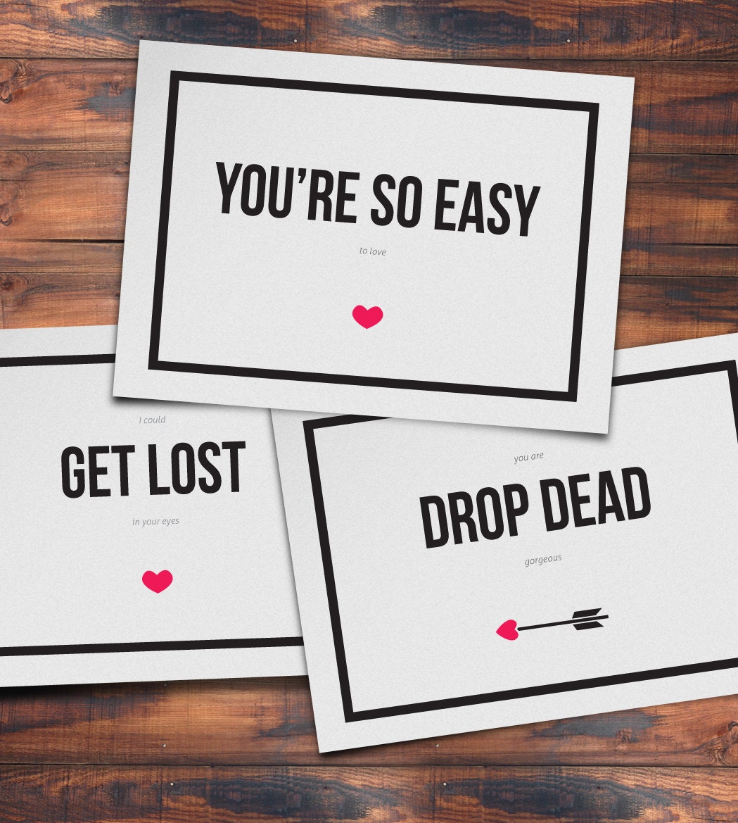 Funny Printable Valentine's Day Cards Pack of 6 by itslastudio