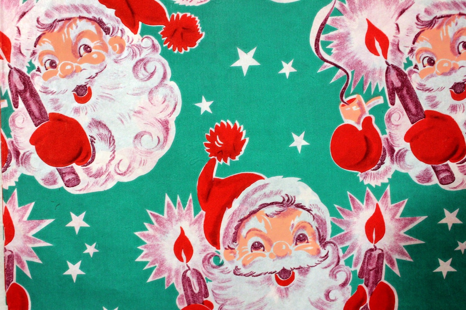 Vintage Christmas Gift Wrapping Paper Santa Claus 1950s