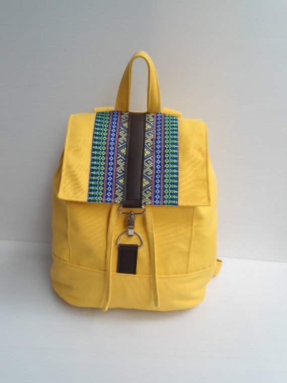 Items similar to Yellow BACKPACKcanvas and thai homespun fabric/Backpack/canvas backpack