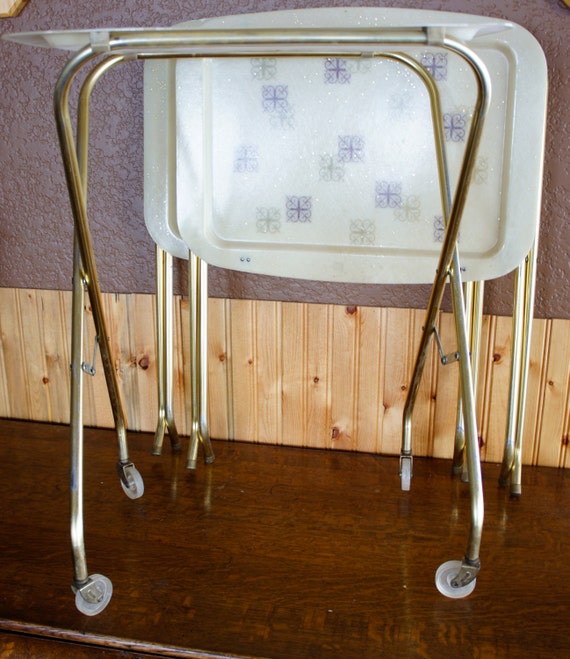 mid century atomic style fiberglass tv trays with stands and
