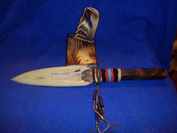 Bone Knife Wood Handle Hand Made Native American Indian Style