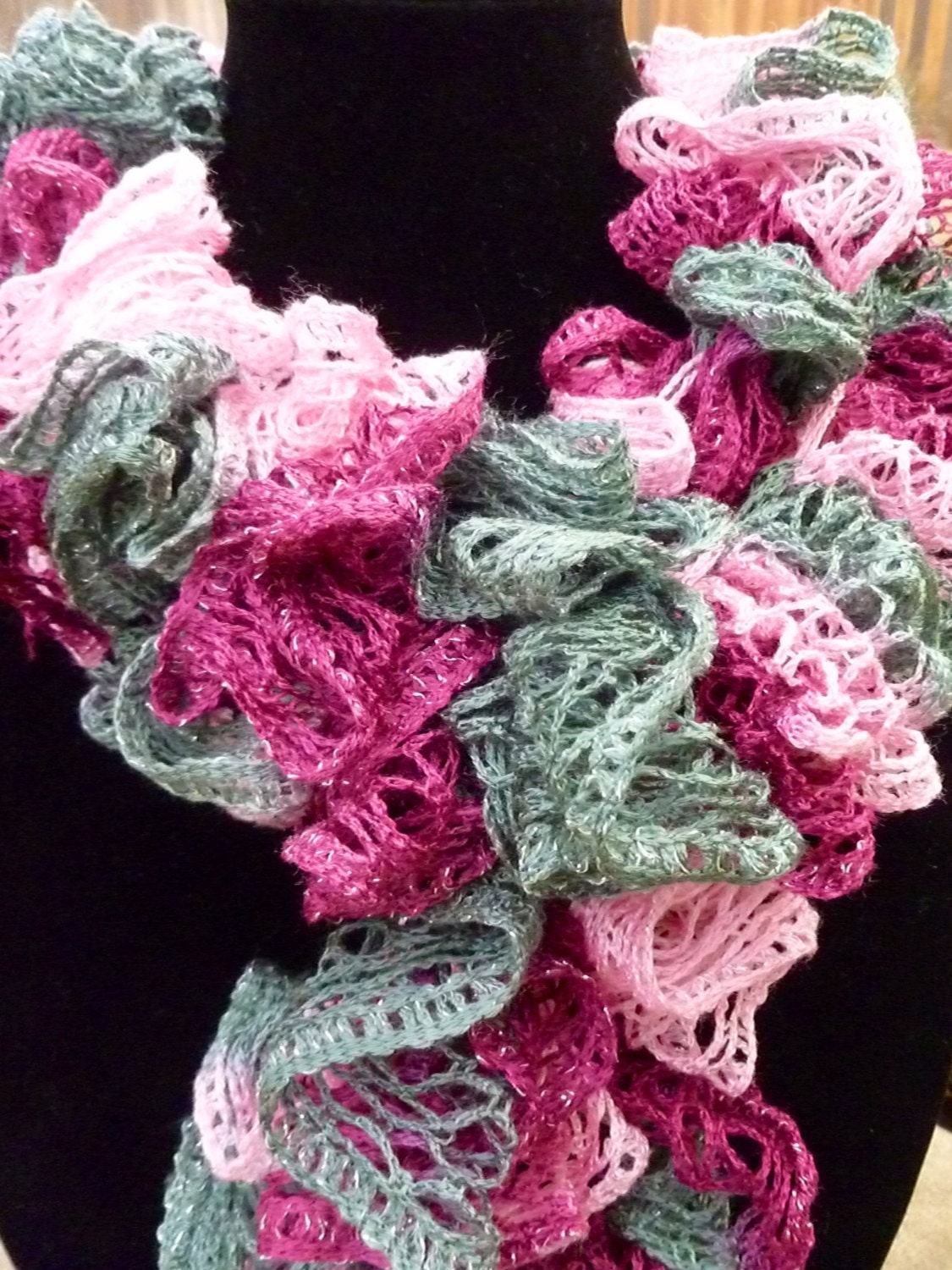 Dark Pink Light Pink and Grey Ruffled Sashay Scarf by KeekZee