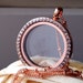 Memory Locket - Large Rose Gold Round with Crystals. Chain included.