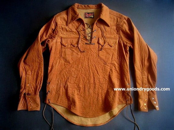 Vintage Suede Leather Pullover Shirt by Duke Laceup style