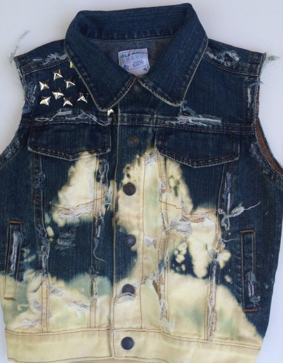 Bleached Cross Back Studded Denim Vest