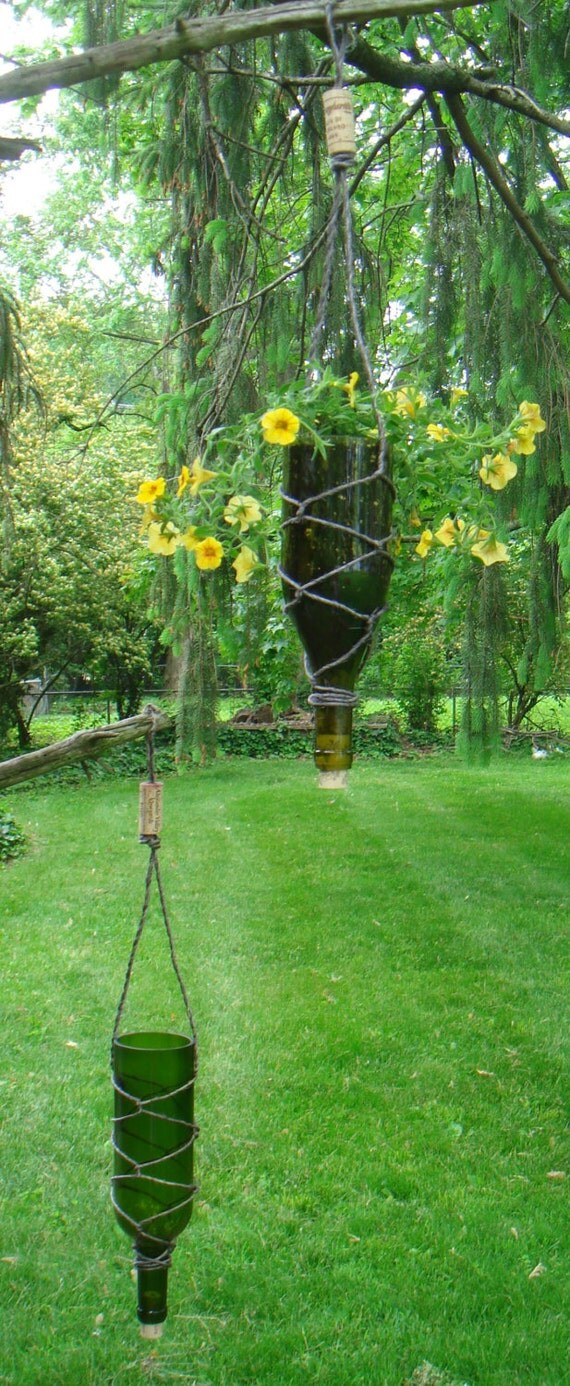 Hanging Wine Bottle Planter with corks 750ml