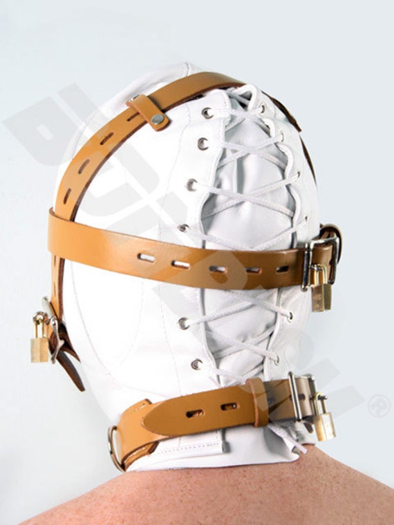 Medical Sensory Deprivation Hood Gimp Mask Genuine Leather w