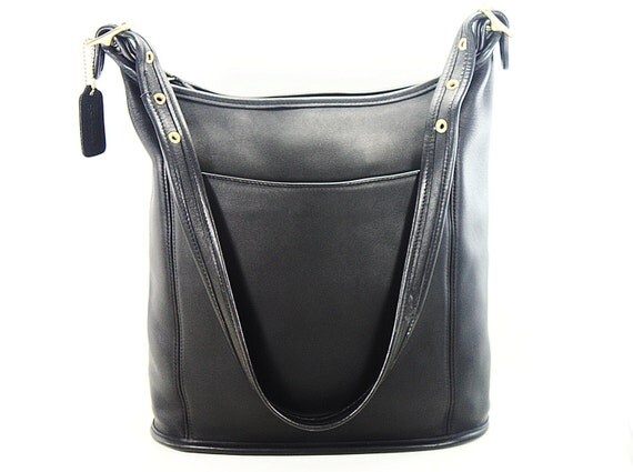 Vintage Coach Black Leather Legacy Large Shoulder Bag Bucket