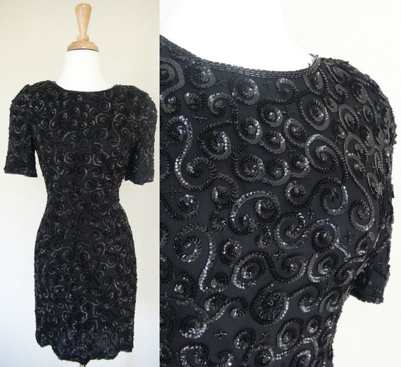 Vintage Black Dress  Sequin Dress