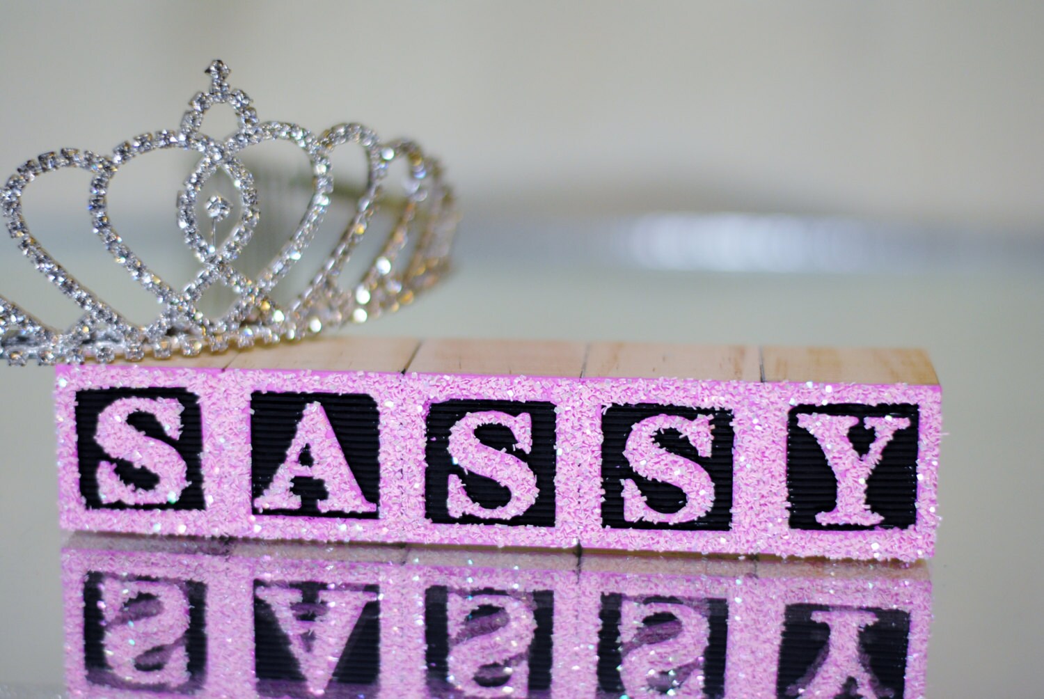 Hot Pink Glitter Name in Wooden Blocks 5 Letters Custom