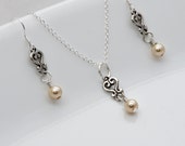 Pearl Pendant Necklace and Earring Set, Bridal Jewelry, Bridesmaid Jewelry, Drop Pearl Earrings, Swarovski Pearl Jewelry