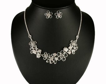 Wedding Jewelry Set - Bridal Necklace and Earrings Set - Rhinestones Jewelry Set - Flower Wedding Necklace Set - Bijoux Mariées