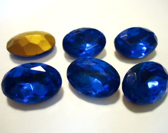 Vintage Glass Oval Sapphire Blue colour Foiled Czech Rhinestone crystal jewels 18mm x 13mm-6 pieces