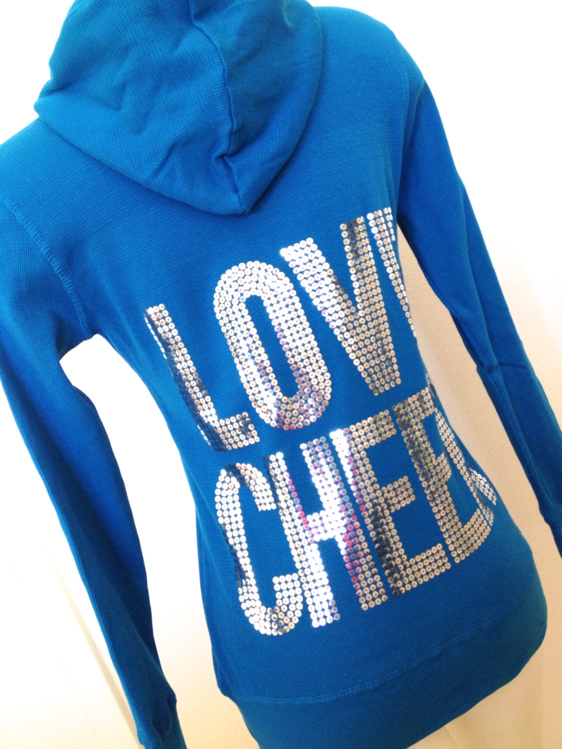 Love Cheer Aqua Blue Sequin Hoodie Jacket by Bowfriendz on Etsy
