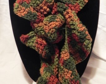 Green/Rust Varigated Crochet Ruffle Scarf