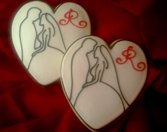 Wedding Favor Cookies, Wedding Cookies, Wedding Shower Cookies, Personalized Wedding Cookies, Bride and Groom Cookie Favors, Heart Cookies