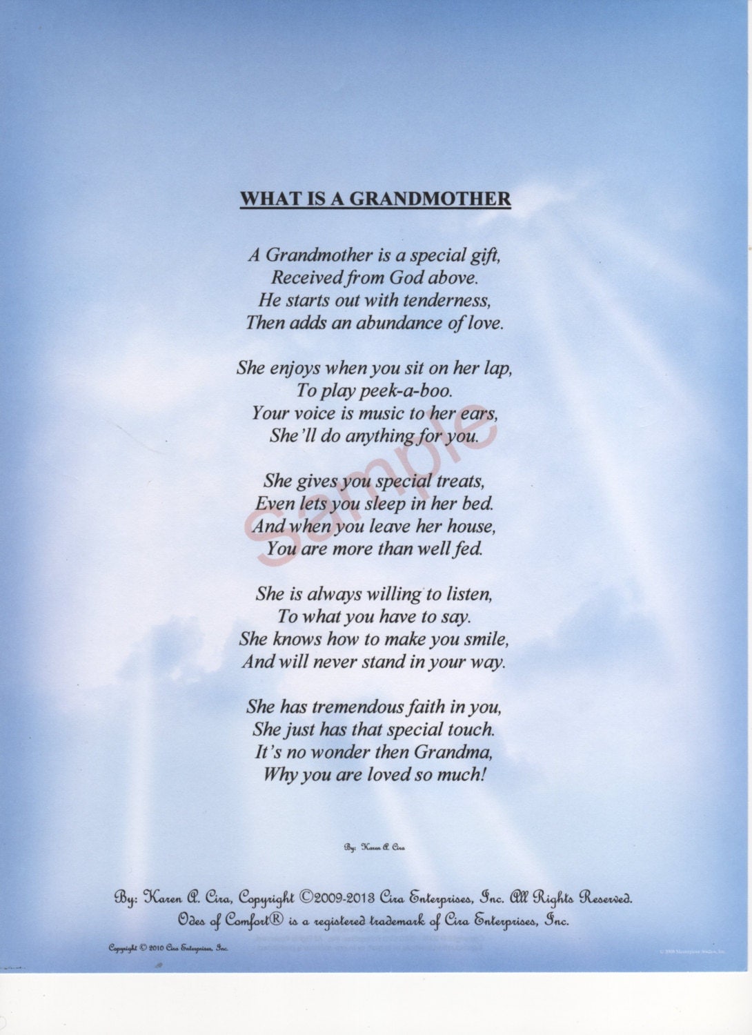 Five Stanza What Is A Grandmother Poem shown on