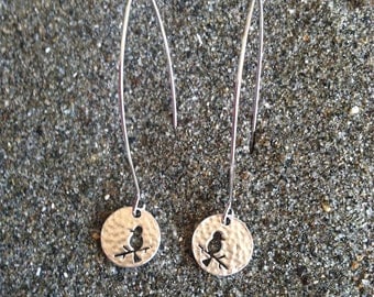 Hammered Matte Silver, Bird Earring