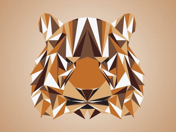 Items similar to Modern Tiger Triangle Art Print / Animal Art / Tiger