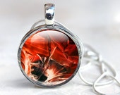 Picture Necklace Red Glass Pendant Necklace,  Abstract Picture Necklace in red Picture Necklace Photo Pendant