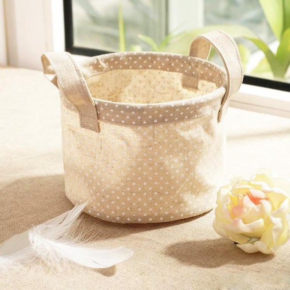 Small  dot Cotton linen storage baskets, PE water proof storage buckets, recyle mobile key toy  storage box