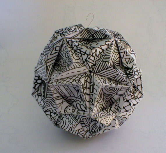 Items similar to Origami Zentangle Star Kusudama Ornament on Etsy