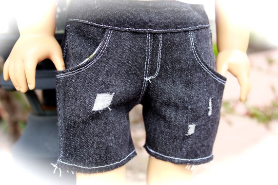 Trendy Distressed Denim JEAN SHORTS for American Girl made from popular Liberty Jane Pattern