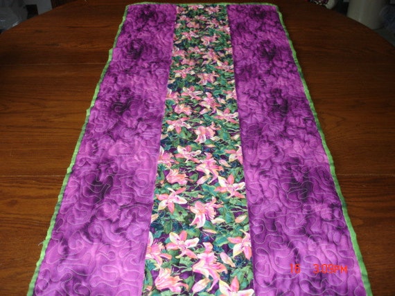 Quilted ! Table  Runner, Table  runner Floral table clearance Runner, Table Purple Clearance