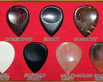 Guitar Picks - EXOTIC MATERIALS - Rosewood, Ebony, Coconut, Camel Bone, Buffalo Horn