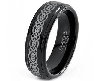 Black Tungsten Ring, Black Men Tungsten Rings, Black Wedding Bands ...