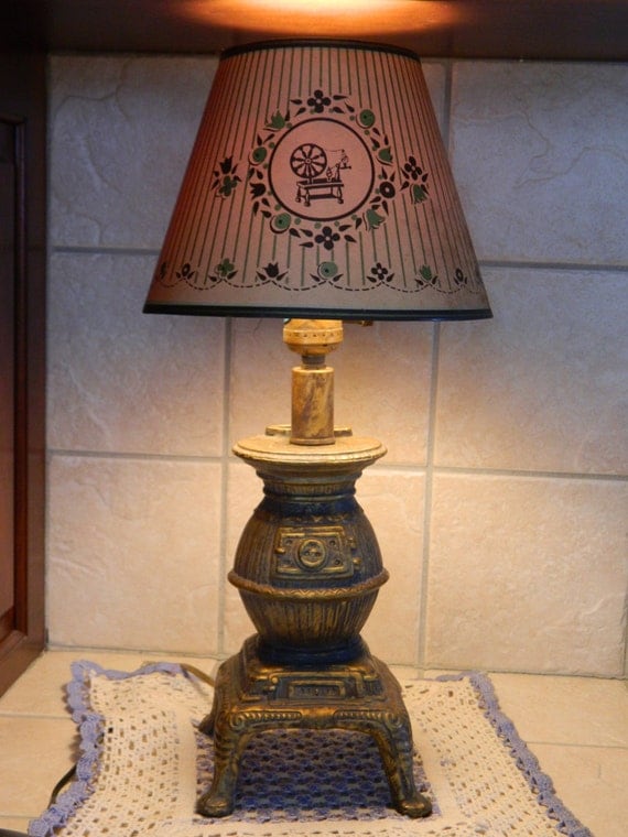 SALE Table Lamp Pot belly Stove with Spinning Wheel Lamp