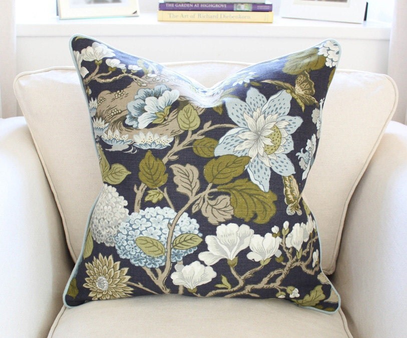20 G P & J Baker Magnolia Pillow Cover in Indigo