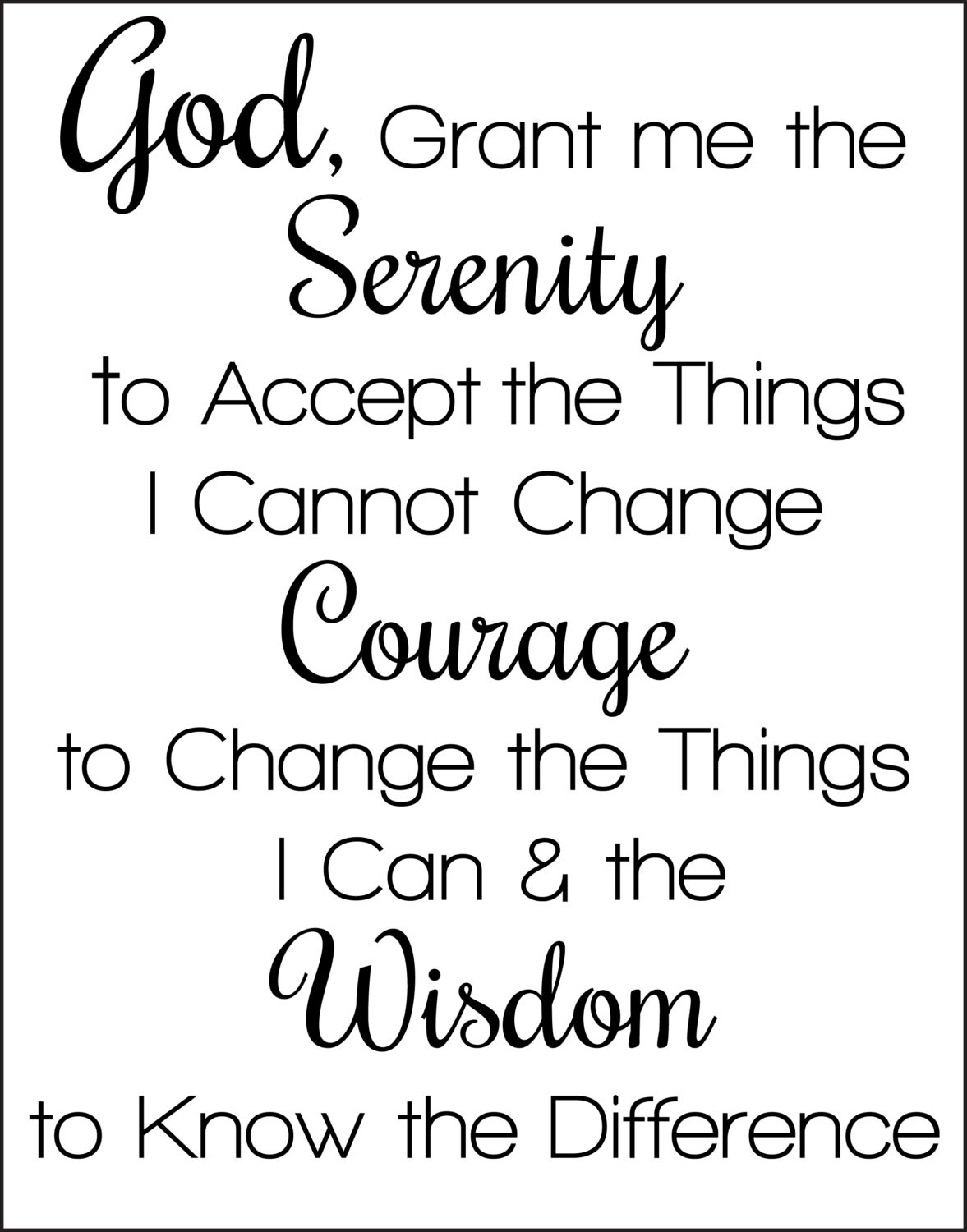 serenity prayer black and white digital by patticakesdesign