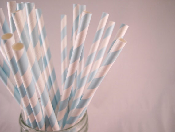 50 Baby Blue Stripe Paper Straw - ships less than 24 hours Il_570xn